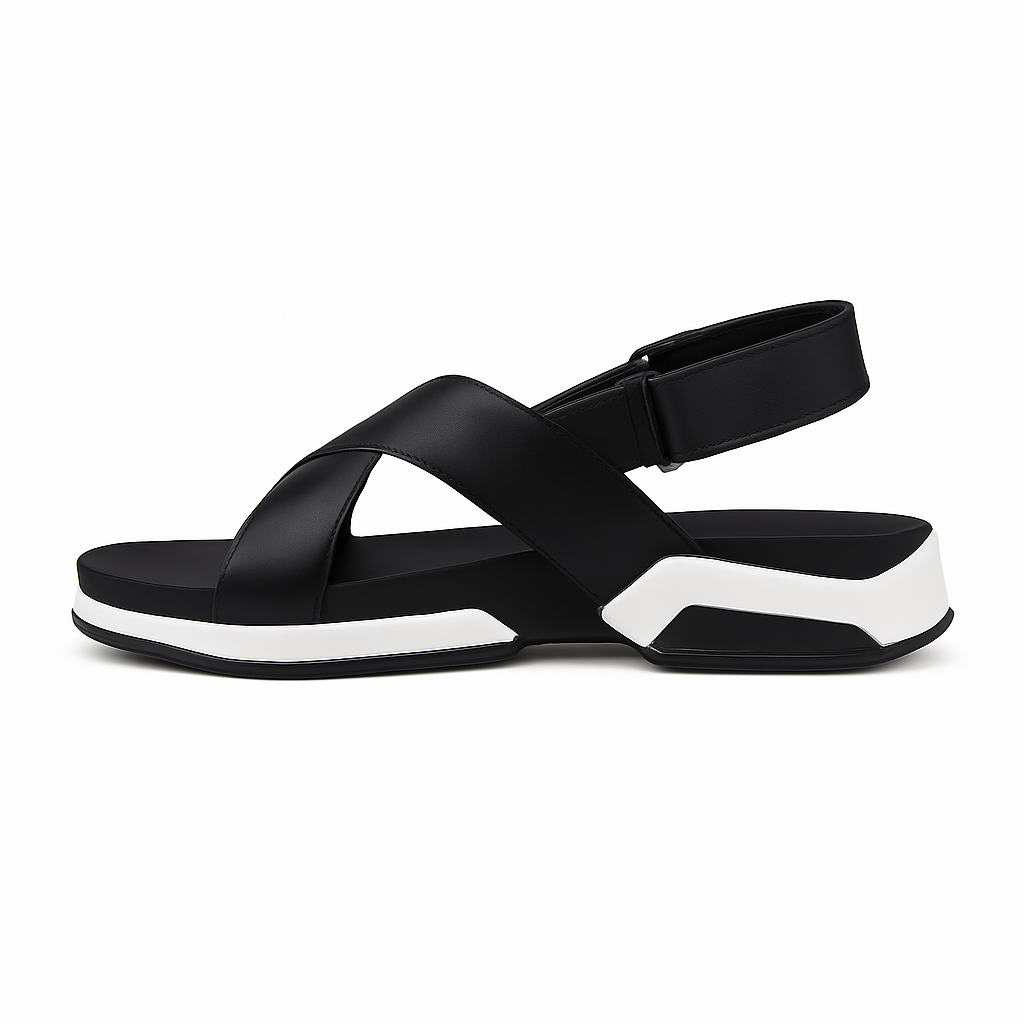 Sandale sport en cuir à brides croisées pour femme, modèle Dynamique par Azilini, maintien et stabilité