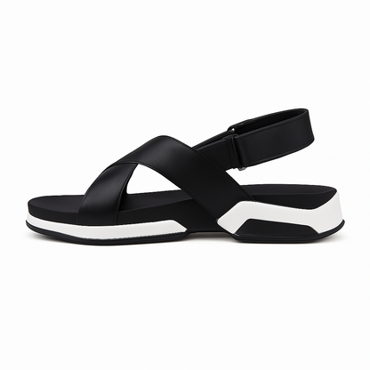 Sandale sport en cuir à brides croisées pour femme, modèle Dynamique par Azilini, maintien et stabilité
