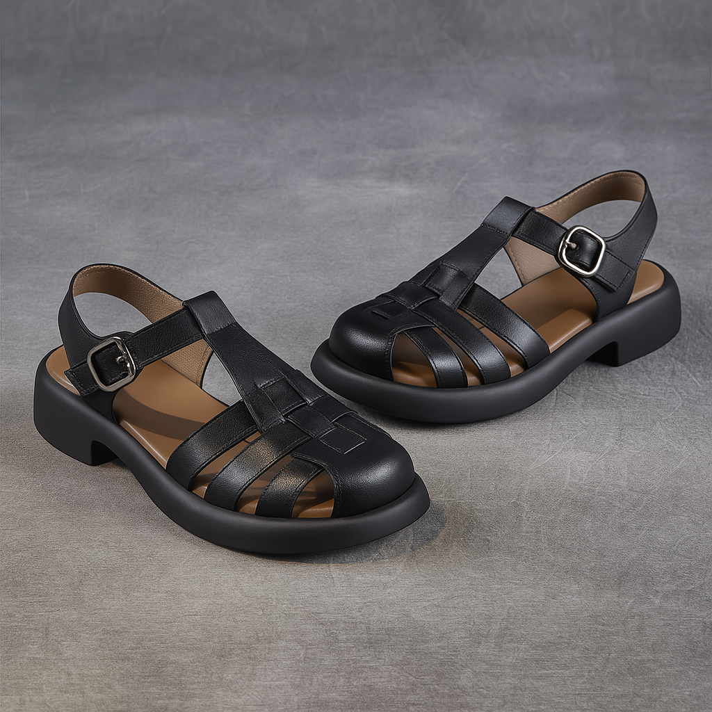 Sandale fisherman en cuir pour femme, modèle Rétro par Azilini, design nostalgique et confort