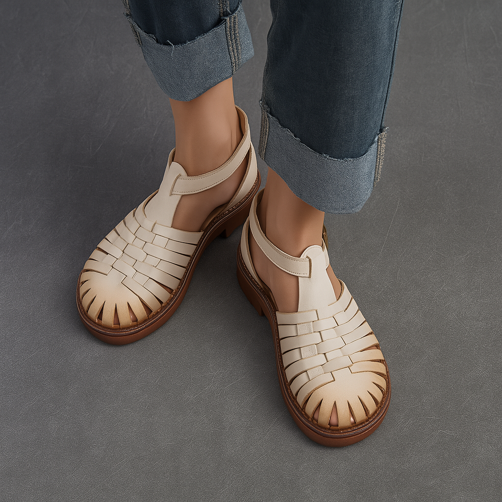 Sandale en cuir tressé pour femme, modèle Artisanale par Azilini, protection et confort optimal