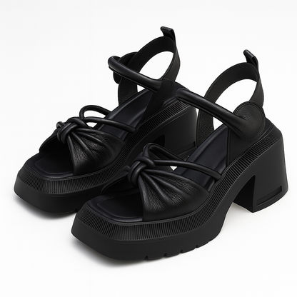 Sandale à talon en cuir avec nœud pour femme, modèle Éloquente par Azilini, look remarqué
