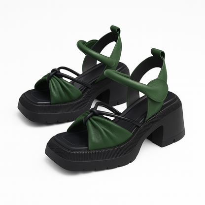 Sandale à talon en cuir avec nœud pour femme, modèle Éloquente par Azilini, look remarqué