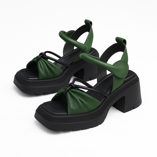 Sandale à talon en cuir avec nœud pour femme, modèle Éloquente par Azilini, look remarqué