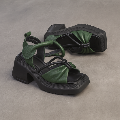 Sandale à talon en cuir avec nœud pour femme, modèle Éloquente par Azilini, look remarqué