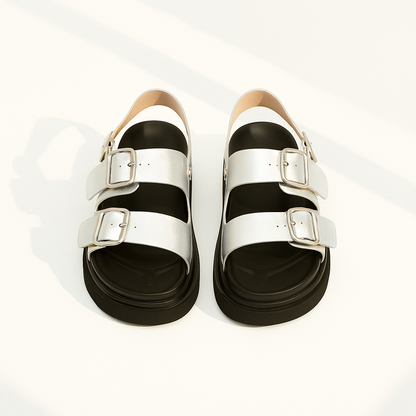 Sandale plate en cuir pour femme, modèle Réinventée par Azilini, confort et design moderne