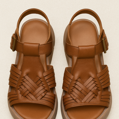 Sandale plateforme en cuir artisanal pour femme, modèle Tressée par Azilini, élévation stable