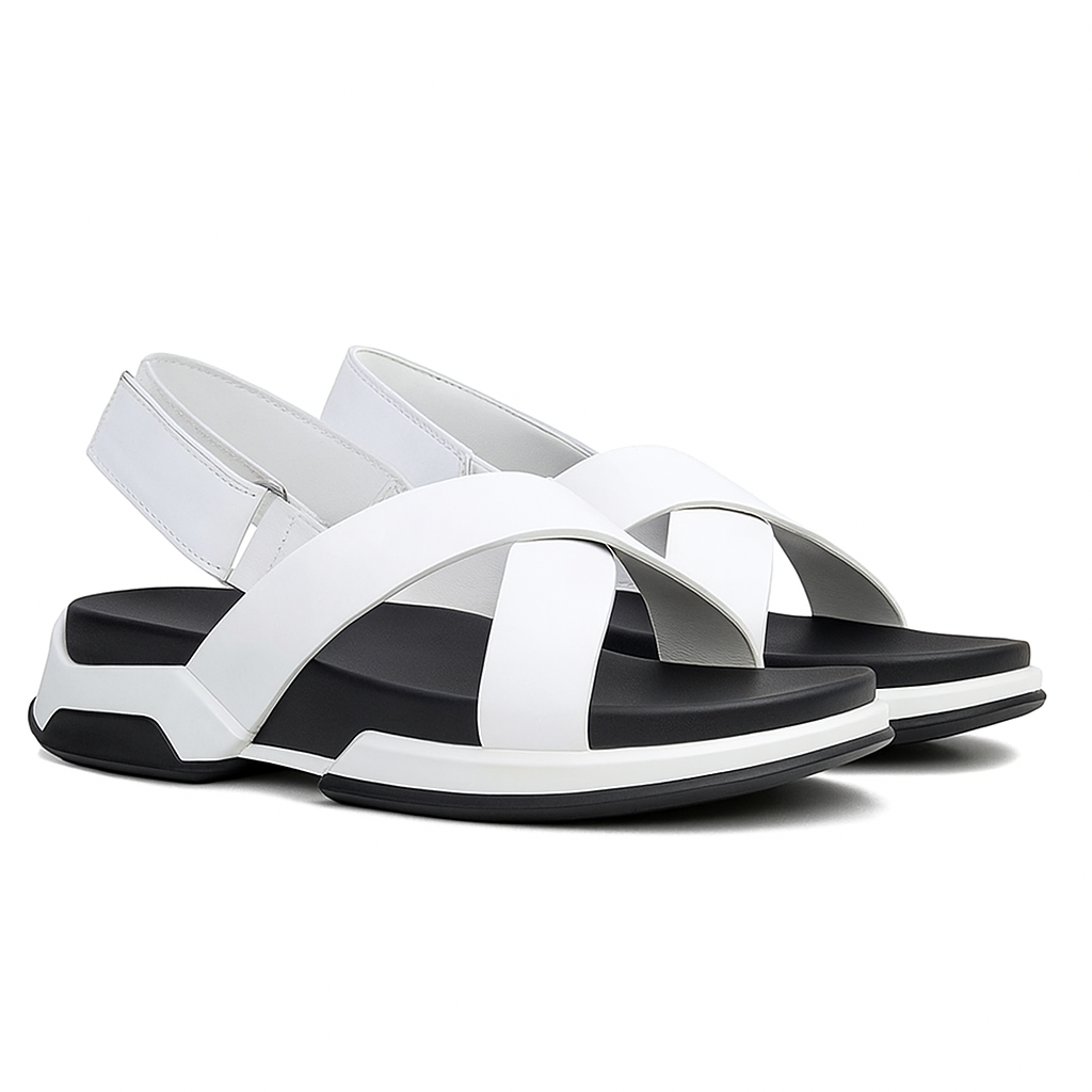 Sandale sport en cuir à brides croisées pour femme, modèle Dynamique par Azilini, maintien et stabilité
