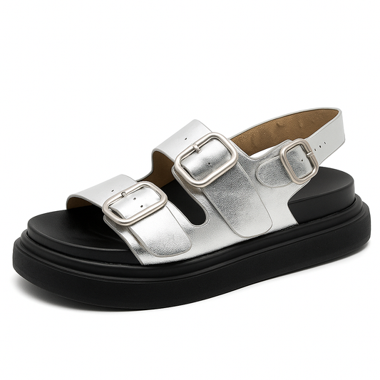 Sandale plate en cuir pour femme, modèle Réinventée par Azilini, confort et design moderne
