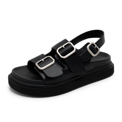 Sandale plate en cuir pour femme, modèle Réinventée par Azilini, confort et design moderne