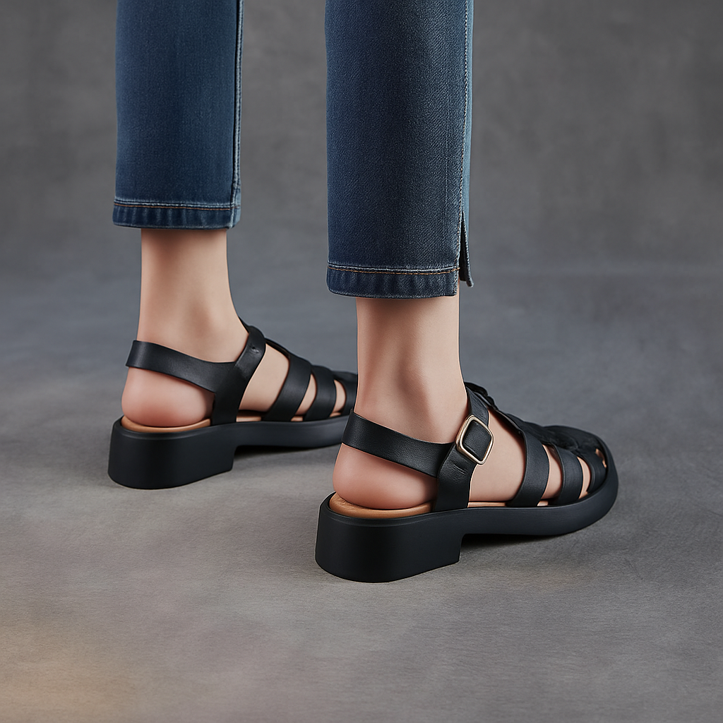 Sandale fisherman en cuir pour femme, modèle Rétro par Azilini, design nostalgique et confort
